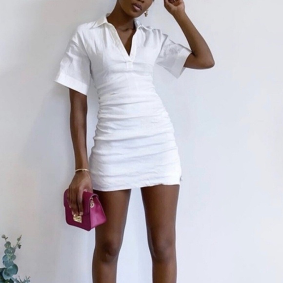 Zara Dresses & Skirts - Zara white mini dress with ruching on sides